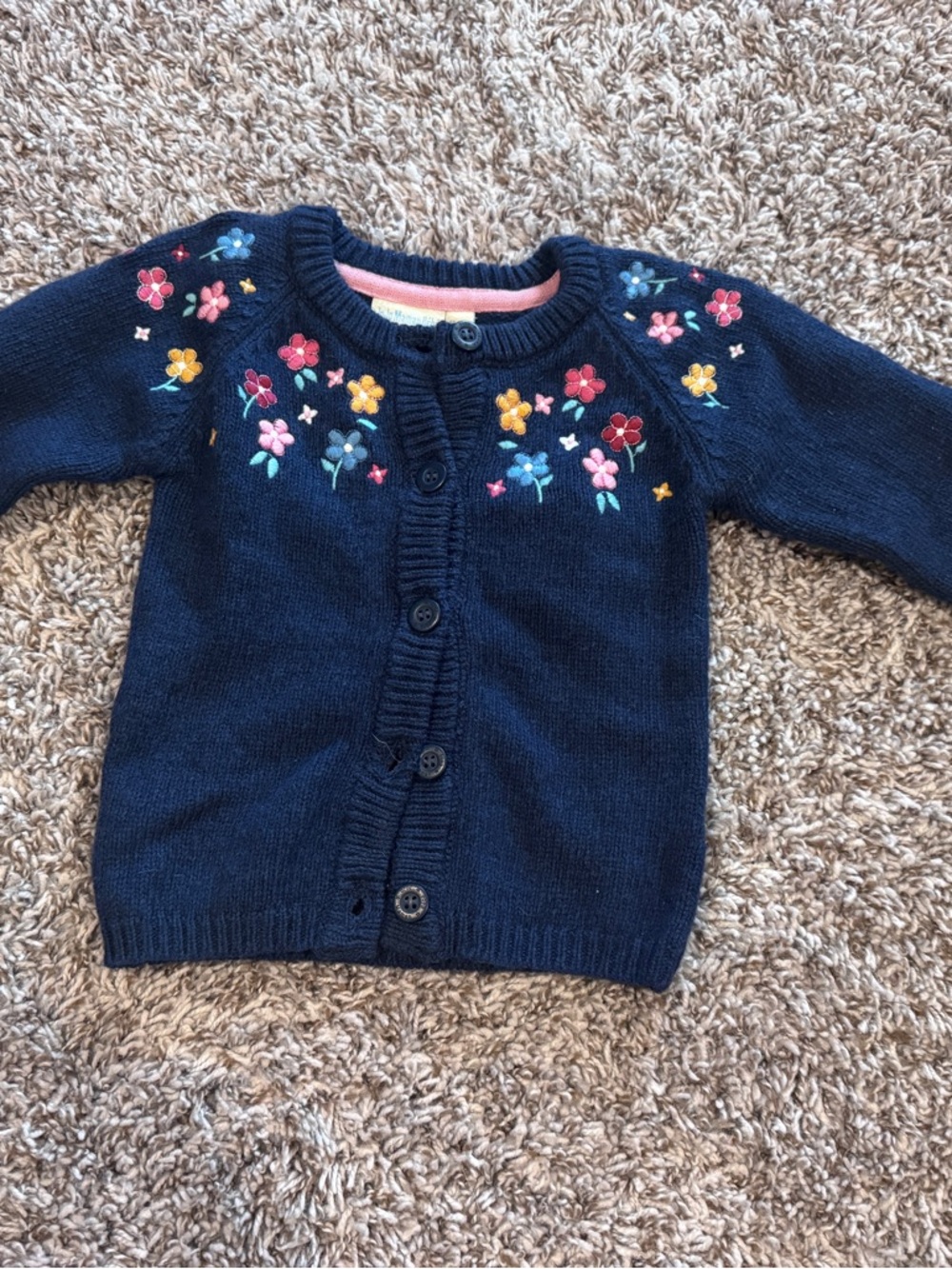 JoJo Maman Bebe Navy Cardigan baby girl sweater with Floral Embroidery 12-18m